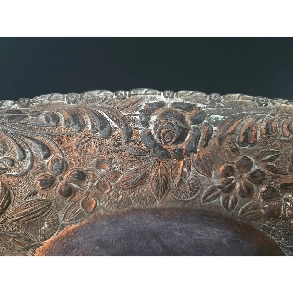 Antique Silver Gold Copper Tone Bowl 9.5